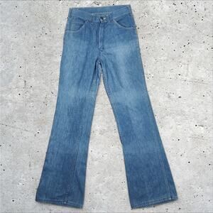 Vintage 70s Gauchos High Rise Flare Jeans USA Made 28x32 Uneven Hem